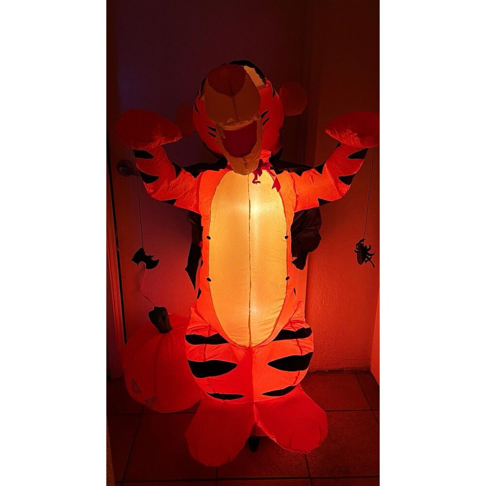 Lighted Tiger Inflatable Yard Decor, Free-Standing Plastic, Orange/Black/White